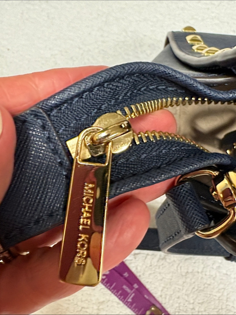 Michael Kors Navy blue small Crossbody with Gold Stud Accents - Picture 14 of 16